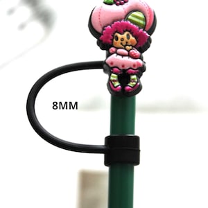 8mm Raspberry Strawberry Girl Straw Topper | Fits 8mm Tumbler Straws | Retro Cup Charm | Cute PVC Tumbler Accessory Gift. Fast Shipping