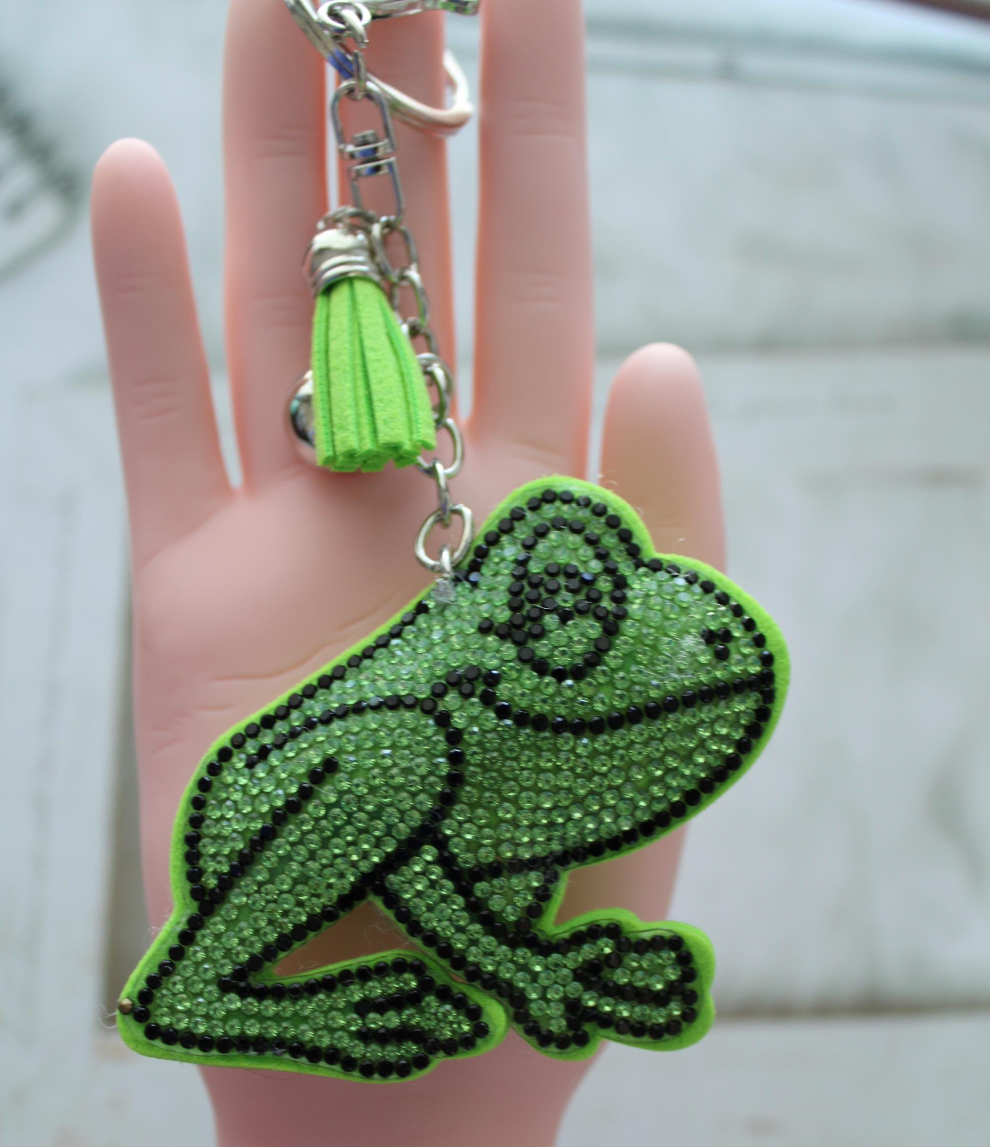 Lime Green Rhinestone Frog Keychain: Fun Animal Charm - Etsy