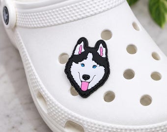 Husky Shoe Charm, Hand-Designed Pet Lover Gift, Black White Footwear Accessory