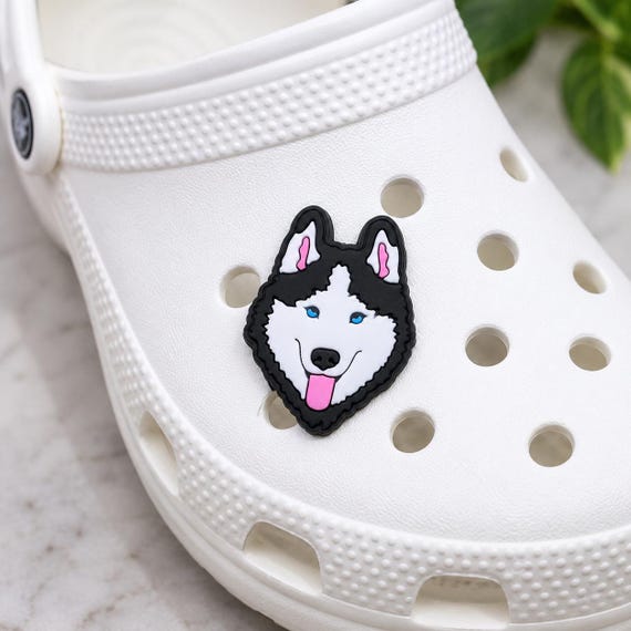 Husky Shoe Charm, Hand-Designed Pet Lover Gift, Black White Footwear Accessory