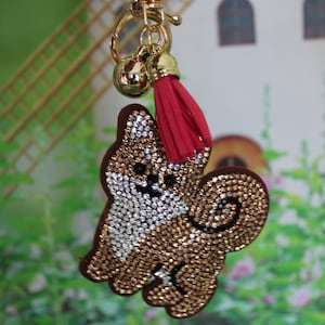 Brown Akita dog Rhinestone keychain