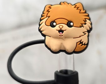 Cute Light Brown Pomeranian Dog Straw Cover for  a 10mm fit . Disclaimer Fits MOST 40oz Cup Straws. Nothing Smaller.