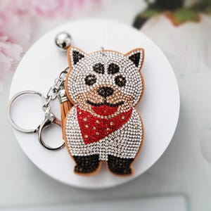 Sparkling Akita Dog Rhinestone Keychain
