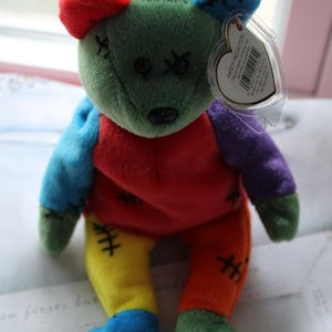 Vintage Ty Patchwork Teddy Bear Plush with Original Hang Tag Colorful Stuffed Bear