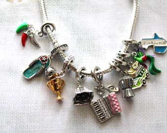 9 Piece Guatemala Culture bracelet Charms Sterling Silver & Enamel  Guatemalan Souvenir Gift for Her Travel Jewelry Comes with FREE bracelet