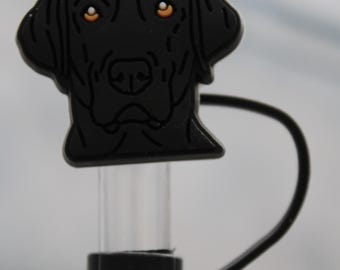 Black Labrador Dog Straw Topper 10mm Reusable Cute Lab Dust Cap For Large Tumblers