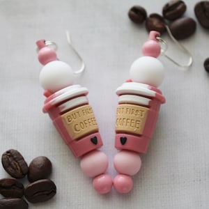But First Coffee Earrings | Coffee Lover Gift | Kawaii Latte Cup Dangle earrings |Cute Polymer Clay Earrings | Barista Accessory Jewelry
