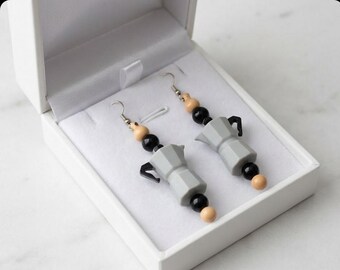 Moka Pot Coffee Dangle Earrings: Lightweight Silicone Jewelry