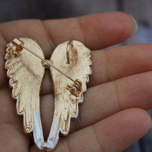 White and Gold Angel Wings Brooch Pin - Etsy