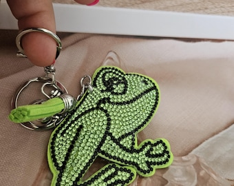 Lime Green Rhinestone Frog Keychain: Fun Animal Charm - Etsy