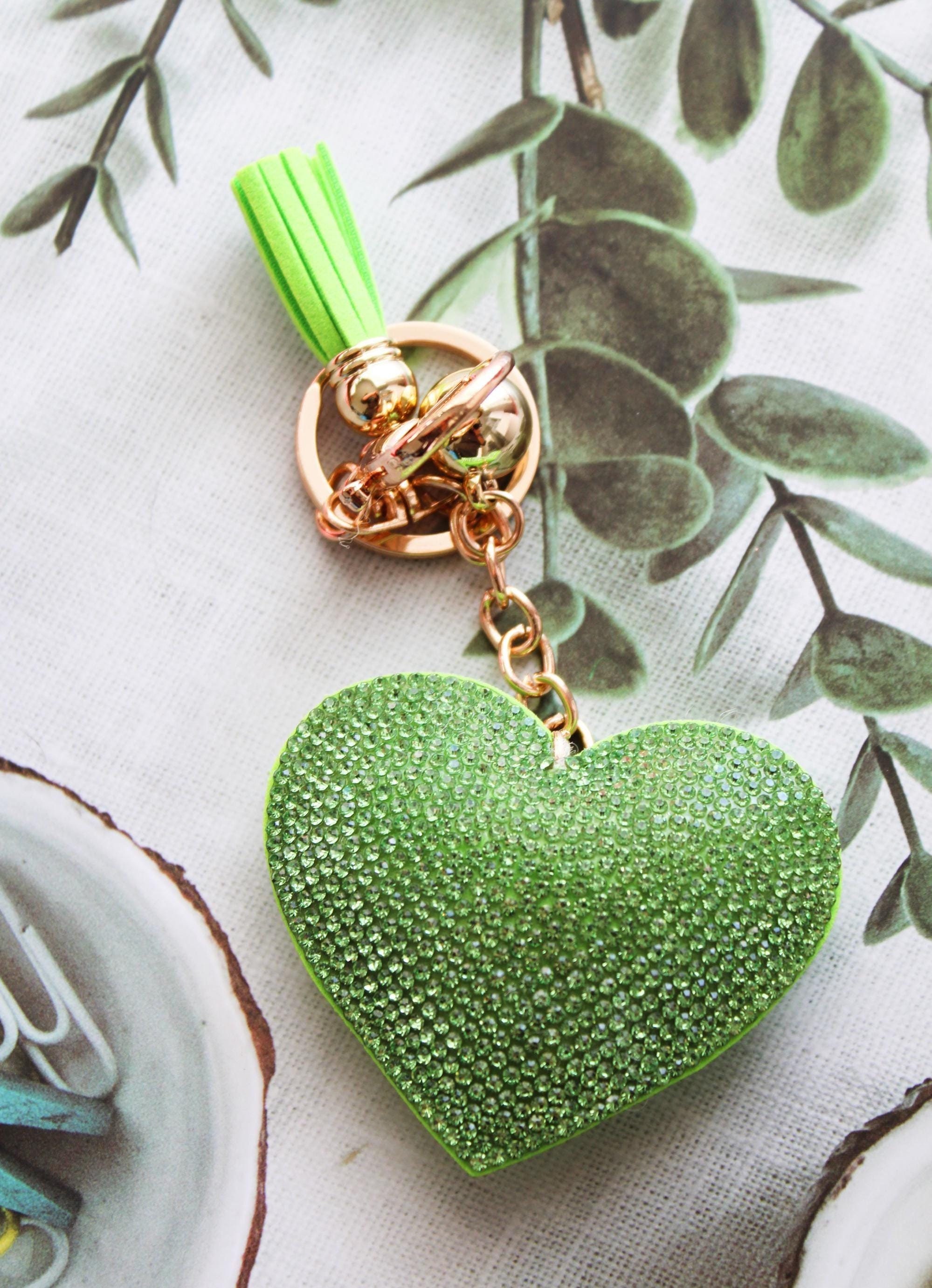 Lime Green Rhinestone Heart Keychain - Etsy