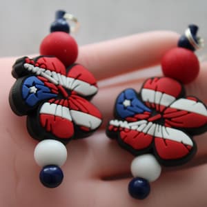 Cute Flor de Maga PR Flag Earrings Puerto Rican Jewelry Boricua Pride Gift Handmade Polymer Clay Earrings Patriotic Caribbean Accessories.