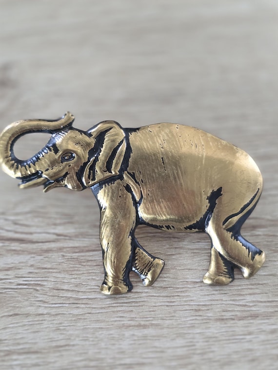 Vintage Gold Tone Elephant Lapel Pin Lucky Elephant Brooch Tie Tack