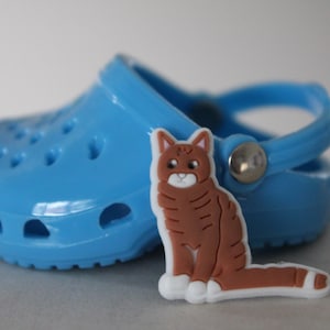 Brown and White Tabby Cat Shoe Charm, Cute Cat  Charm Feline Lover Gift, Pet Lover Accessory Rubber pvc Cat clog charm Kitty Shoe Decoration