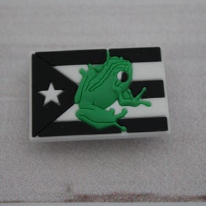 Black and White Puerto Rico flag with Green Coqui clog charm for clogs (Original design)