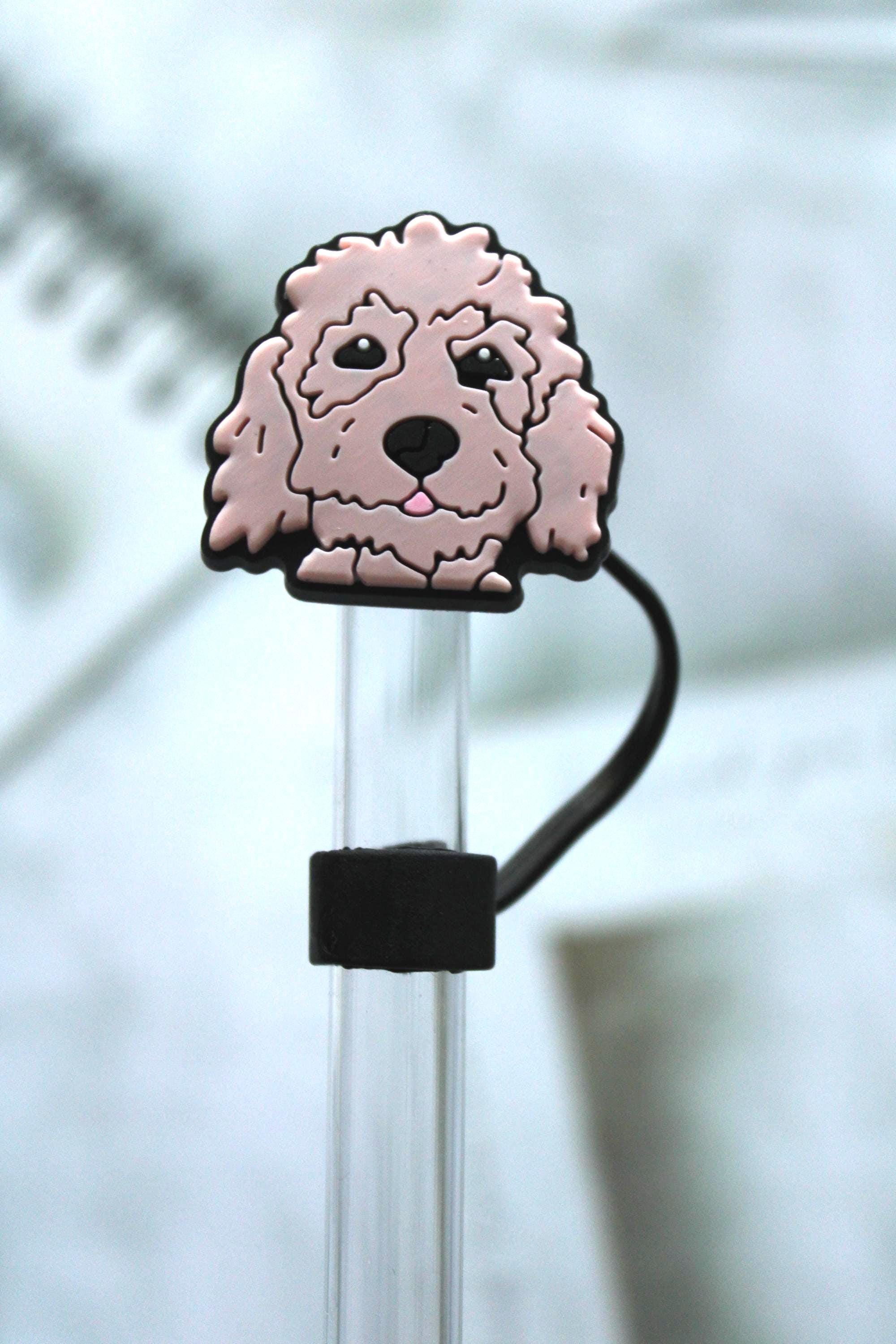 Beige Goldendoodle Dog Straw Topper Cover for 10mm Stanley Cup Straws – Silicone Doodle dog Straw cover – Cute Reusable Tumbler Accessory.