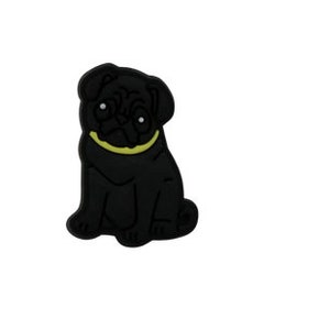 May include: Black rubber pug dog charm with a yellow collar.