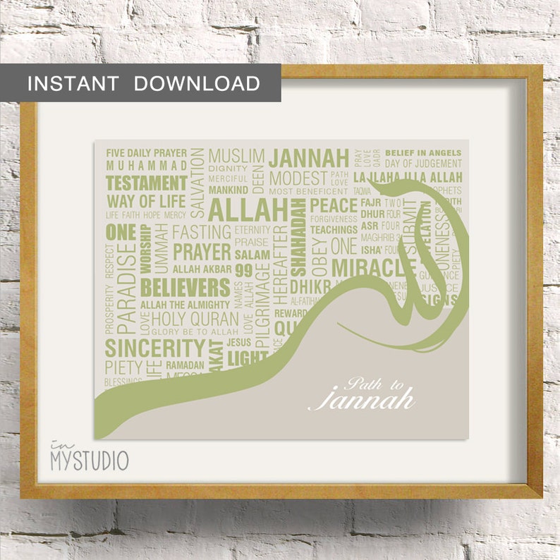 Instant Download. Path to Jannah, Islamic Wall Art Print. 8x10. Printable DIY Digital Design image 1