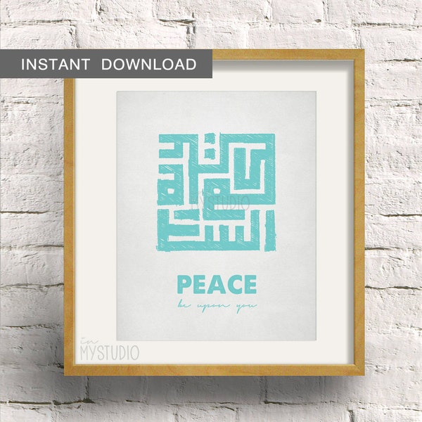 Instant Download! Salam Peace be upon you, Kufi Islamic Art. Scandinavian Rustic Design. Digital Download DIY