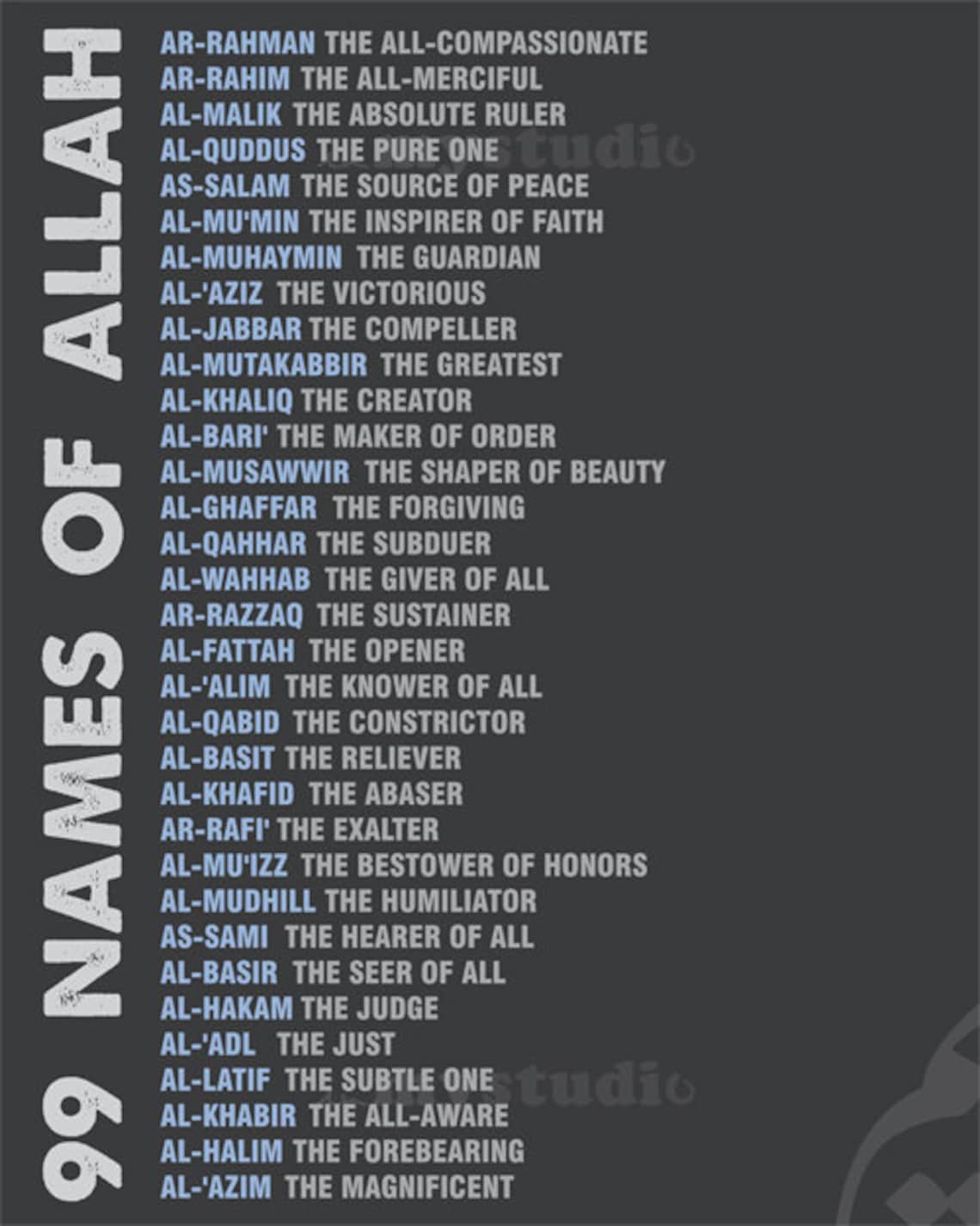 Instant download 99 names of allah in english with etsy