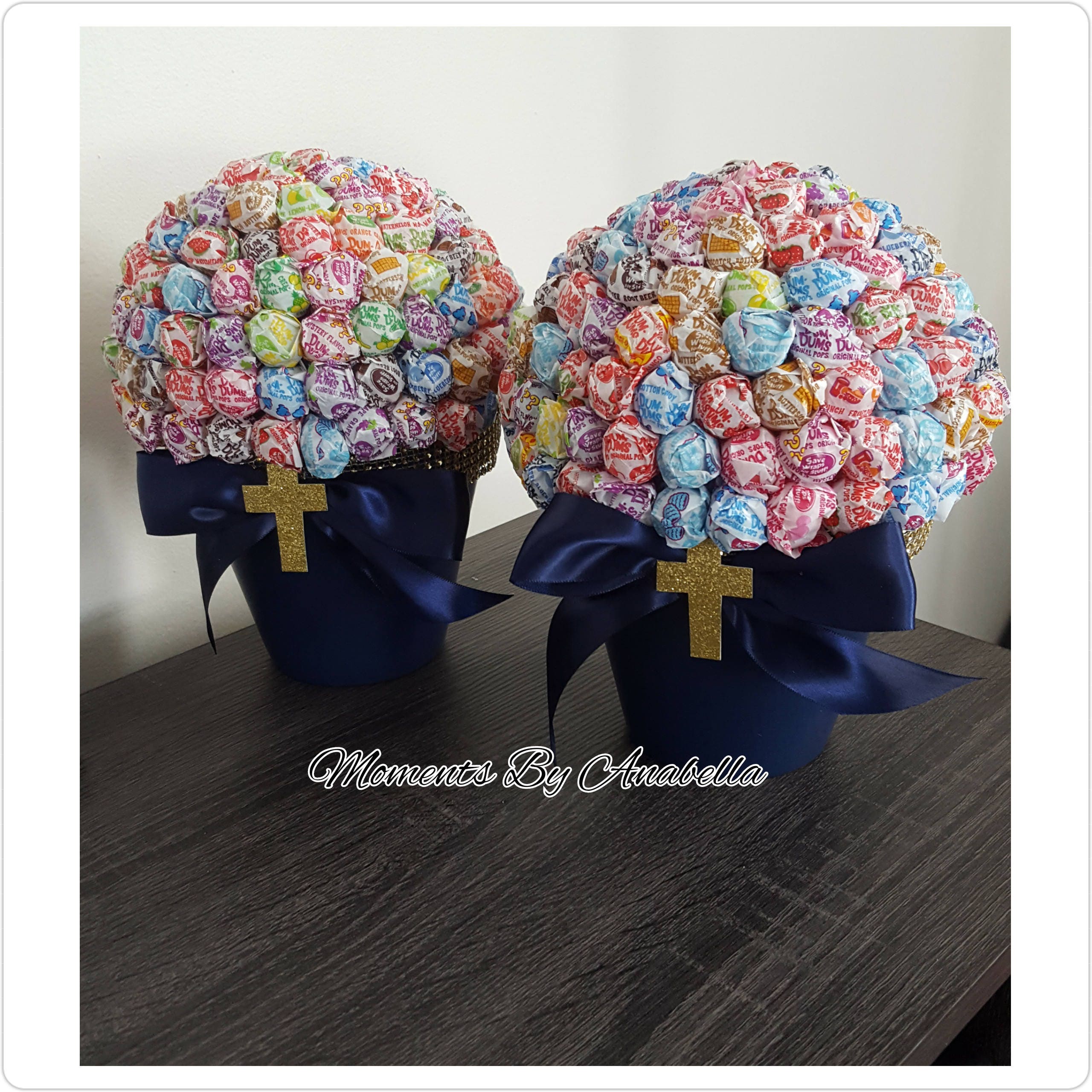 Set Of Two Dum Dums Bouquet With Cross First Communion Etsy