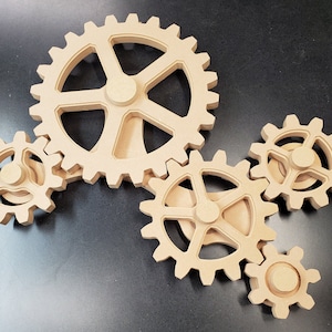 Five Large Gear Kinetic Set  23.5 IN x 16.5 in.  Stem Maker Space Vs. 3CG Steampunk Decor Industrial Wall Art  Large gears working wood gear