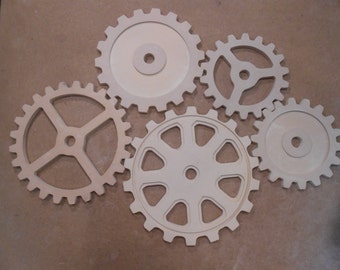 Wooden Gears, Large Five Wood Gear Set  8"- 12" - Steampunk, Industiral, Wood Cogs, American Made