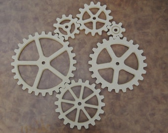 Large Wood Gear, 6 Gear Set, Wooden Cog, Sprocket, Steampunk, Modern Industrial, Americana, Foundry, decor, farm art, decoration