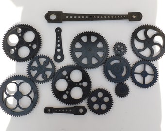 14 PIECES - Free Shipping Steampunk - STEM - Maker Space - Industrial Art - Americana  -  precisely laser cut – 11 gears and 3 push rods