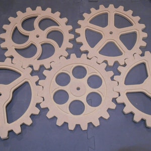Five Wooden Gears 10 Inch gear, cogs,  Wood Gears, Steampunk Industrial Design - Five 10 Inch Gears With Five Different Design