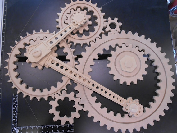 wooden gear sculpture in