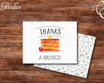 Thanks a Brunch Thank You Cards - PRINTED - Pancakes, Pajamas, Breakfast, Birthday, Graduation, Shower, Bridal, Baby