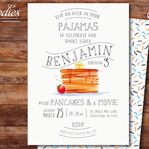 Invito alla festa con pancake e pigiama - Ragazzo, Download istantaneo, Invito alla festa di compleanno, pancake, brunch, colazione, pigiama, pigiama, festa