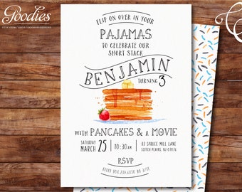 Invitación a fiesta de panqueques y pijamas - Niño, Descarga instantánea, Invitación a fiesta de cumpleaños, Panqueques, Brunch, Desayuno, Pjs, Pijamas, Fiesta