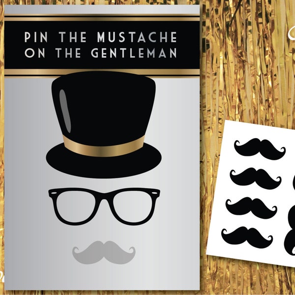 Pin the Mustache on the Gentleman Game - Printable, Instant Download, Great Gatsby, Roaring 20s, 1920s, Retro, Top Hat, Party Game, Birthday