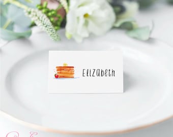 Pancakes Party Tent Cards - Etiquetas de alimentos - Tarjetas de lugar - Descarga instantánea, Cumpleaños, Fiesta, Baby Shower, Ducha, Brunch, Desayuno