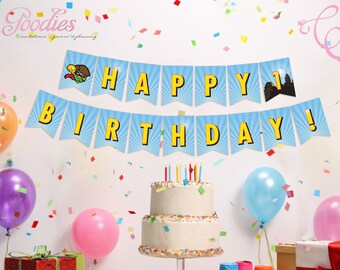 Banner de feliz cumpleaños de superhéroe - Descarga instantánea, decoración, bricolaje, letrero, fiesta para niños, niños, imprimible, uno, primer cumpleaños