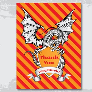 Dragon Thank You Card Red Instant Download, Boy, Birthday Thank You ...