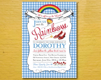 Wizard of Oz Invitation - Over the rainbow, zapatillas de rubí, invitación de cumpleaños, invitación a la ducha, imprimible, pdf, descargar, bebé, boda
