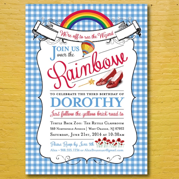 Wizard of Oz Invitation - Over the rainbow, ruby slippers, Birthday invitation, shower invitation, printable, pdf, download, baby, wedding