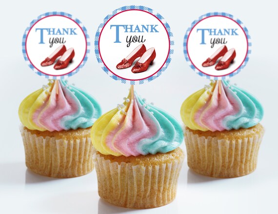 Wizard Of Oz Favor Tags Or Cupcake Toppers Ruby Slippers Etsy