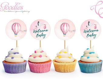 Etiquetas o Cupcake Toppers - Descarga Instantánea, Globo Aerostático, Baby Shower, Primer Cumpleaños, Gracias, Etiquetas, Favor, Cupcake Toppers, Aventura
