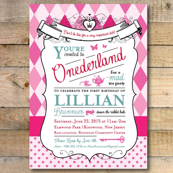 Alice in Wonderland Invitation - 1st Birthday Party