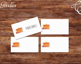 Tarjetas de mesa para fiesta de panqueques - Etiquetas para comida - Tarjetas de lugar - Descarga instantánea, Cumpleaños, Fiesta, Baby Shower, Despedida de soltera, Brunch, Desayuno