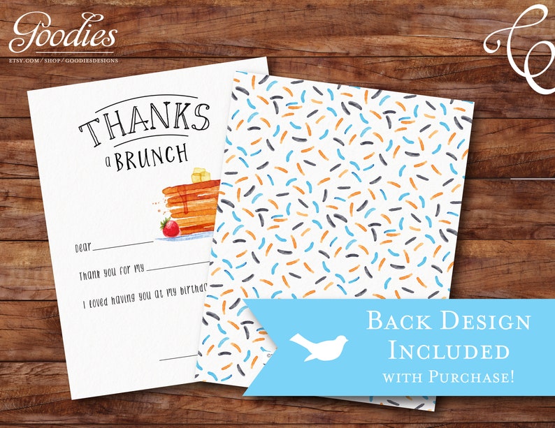 Thanks a Brunch Fill in the Blank Card Breakfast Birthday Pancakes and Pajamas PDF First Instant Download Thank You Card No Egg