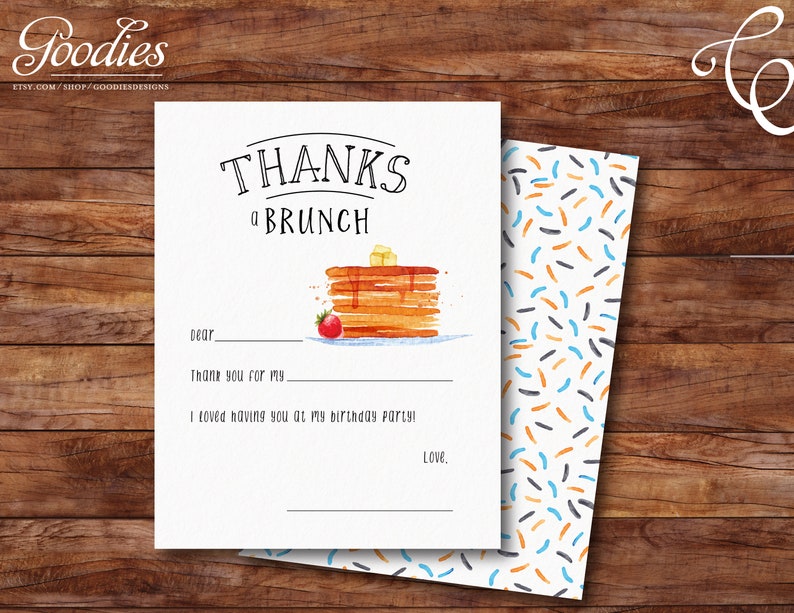 Thanks a Brunch Fill in the Blank Card Breakfast Birthday Pancakes and Pajamas PDF First Instant Download Thank You Card No Egg