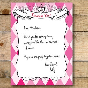 Pink Alice im Wunderland Flat Thank You Karte - Gedruckt - Mad Hatter, Tea Party, First Birthday, Thank You, Onederland, Birthday