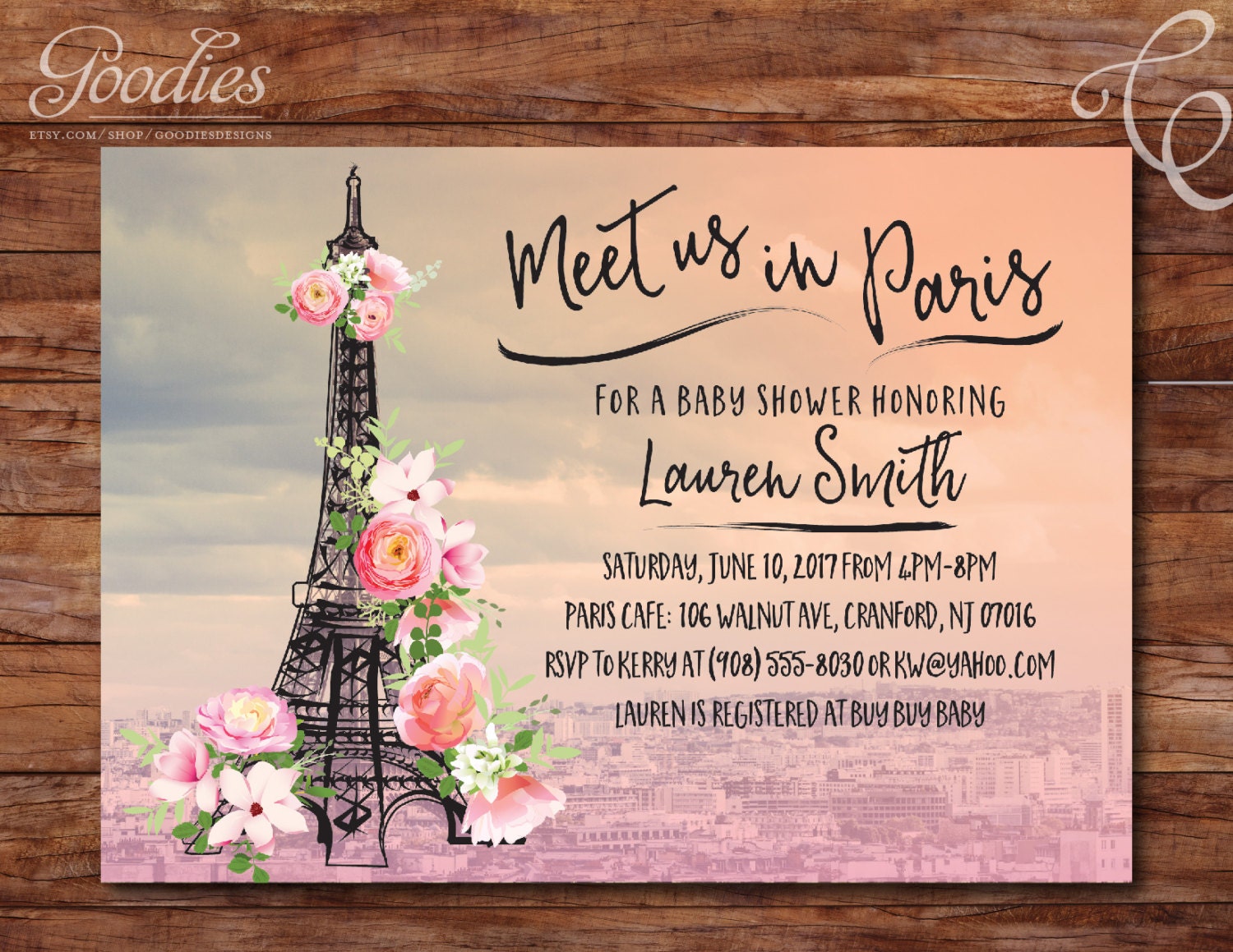 Invitación a la fiesta de cumpleaños de París - Torre Eiffel - Flores -  Etsy México, image size:1500x1159