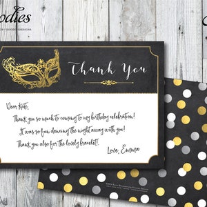 Masquerade Flat Thank You Card - Printed - Masquerade Ball, Mask Party, Masks, New Years Eve, Birthday Party Thank You, Thanks, Printed