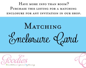 Matching Enclosure Card - Diaper Raffle, Book Raffle, Direction Card, Thank You Card, Accommodations, Registry, Custom, Instant Download